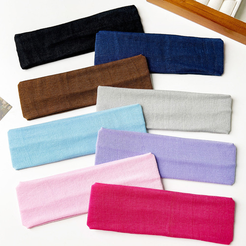 European and American solid color yoga sports headband for men and women, running elastic knit headband, basic thin headband accessory.