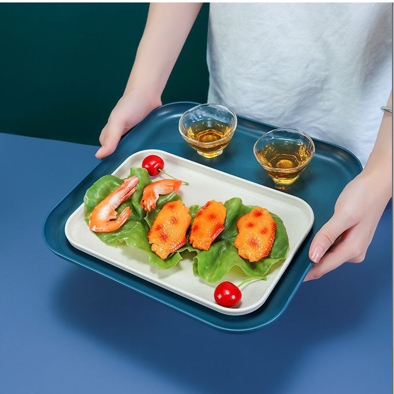 Bandeja cuadrada paja de trigo hogar taza de té plato de fruta bandeja de puesto placa resistente a la caída placa duradera