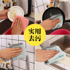 Double-sided pineapple pattern kitchen dishwashing cloth for home with edge banding, hanger-style coral velvet handkerchief for wholesale