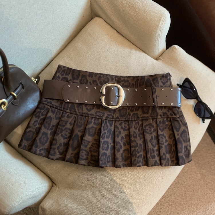American Leopard Print Brown Sexy Casual Pleated Skirt for Women 2025 Autum New Fashion Stylish Pure Lust Skirt