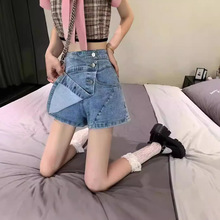 设计感单排扣牛仔短裙女美式夏季2024高腰休闲显瘦阔腿a字裤裙潮