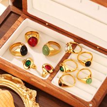 跨境新品不锈钢指环铸造镶椭圆原创戒指女轻奢感钛钢饰品批发