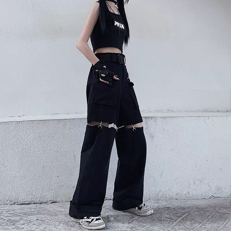 Black removable trousers, loose straight fit
