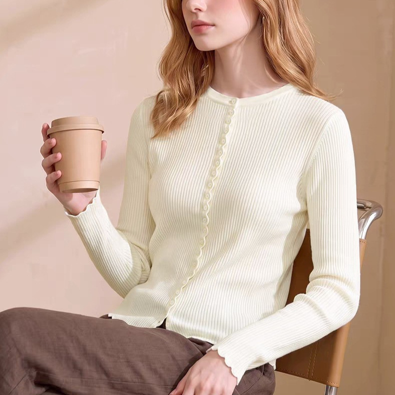 Cloud Mousse 100% Australian Wool Vintage Lace Round Neck Knitted Base Shirt Slim Fit Long Sleeve Sweater Cloud Mousse 100% Australian Wool Vintage Lace Round Neck Knitted Base Shirt Slim Fit Long Sleeve Sweater
