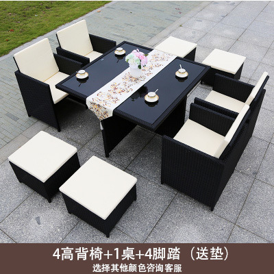 Mesa y silla al aire libre Villa patio jardín ocio silla de caña combinación impermeable al aire libre tabla de té de caña con paraguas