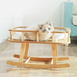 跨境木质猫窝四季通用猫咪摇篮床实木半封闭摇篮木制猫咪摇床