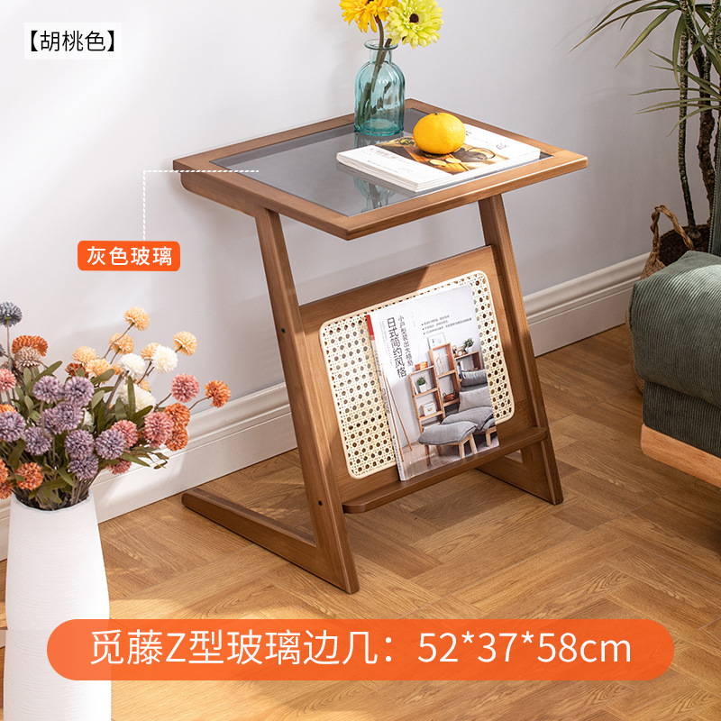 Mesa de noche de ratán simple hogar dormitorio Changhong mesita de noche de vidrio sala de estar japonesa sofá pequeño Gabinete lateral