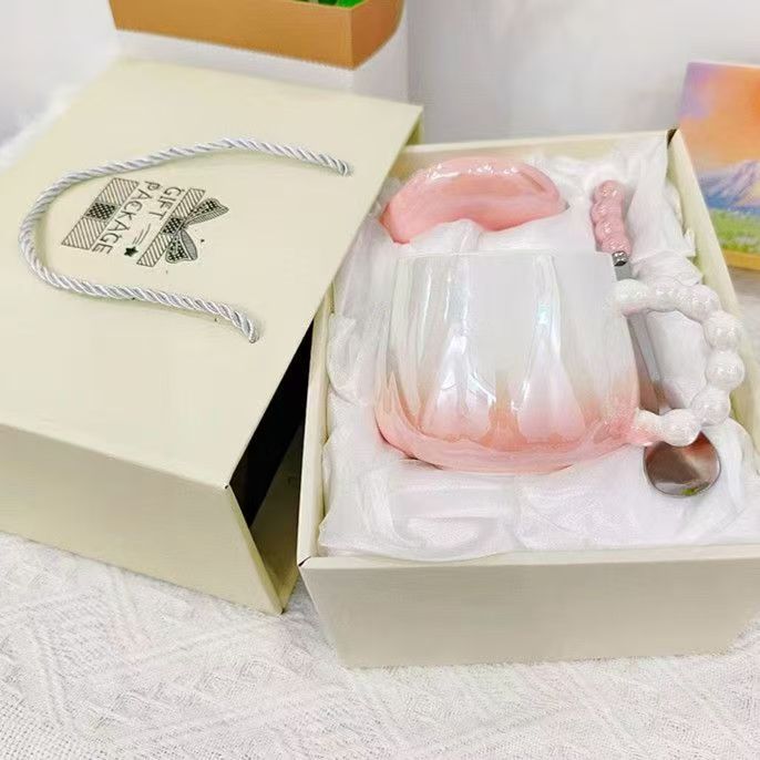 핑크 텐 펄 핸들 스푼과 뚜껑(선물 상자)