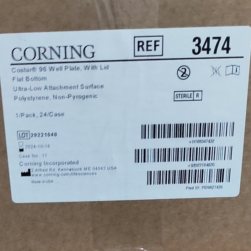 康宁Corning3474 96孔透明平底超低吸附培养板微孔板 带盖灭菌