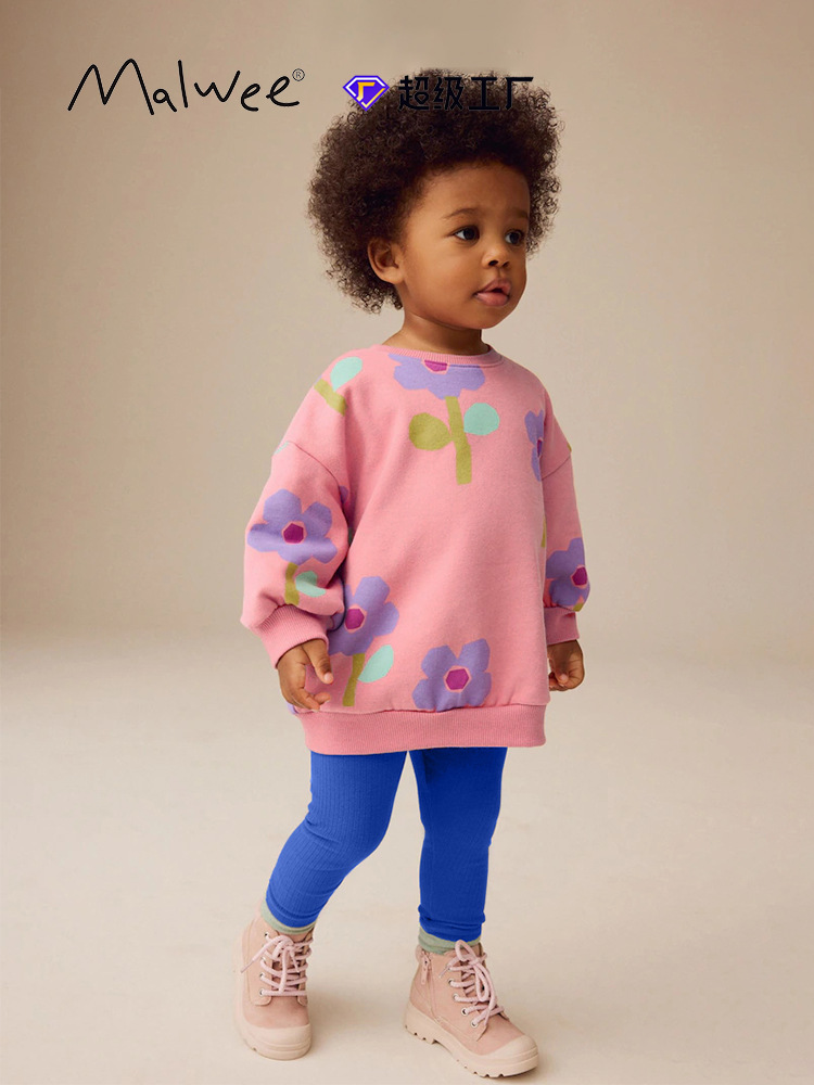 Trajes de niñas malwee transfronterizos otoño y invierno nuevos niños europeos y estadounidenses cuello redondo manga larga lindos dos juegos de niñas pequeñas