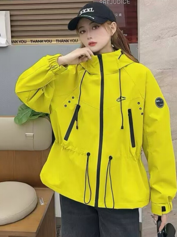 韩版时尚连帽冲锋衣外套女2025秋季新款潮流百搭显瘦工装夹克上衣|undefined