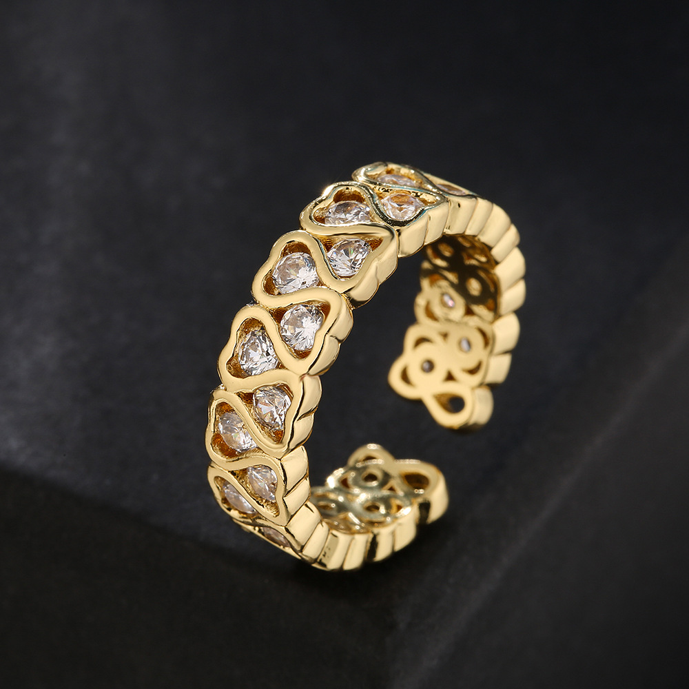 fashion copper 18K gold zircon hollow eye geometric shape open ring