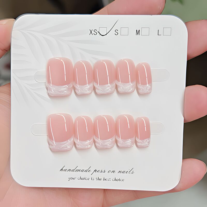 Purely handmade high-quality press-on nails, cross-border foreign trade custom wholesale, blush French new short square style, purely handmade nail art