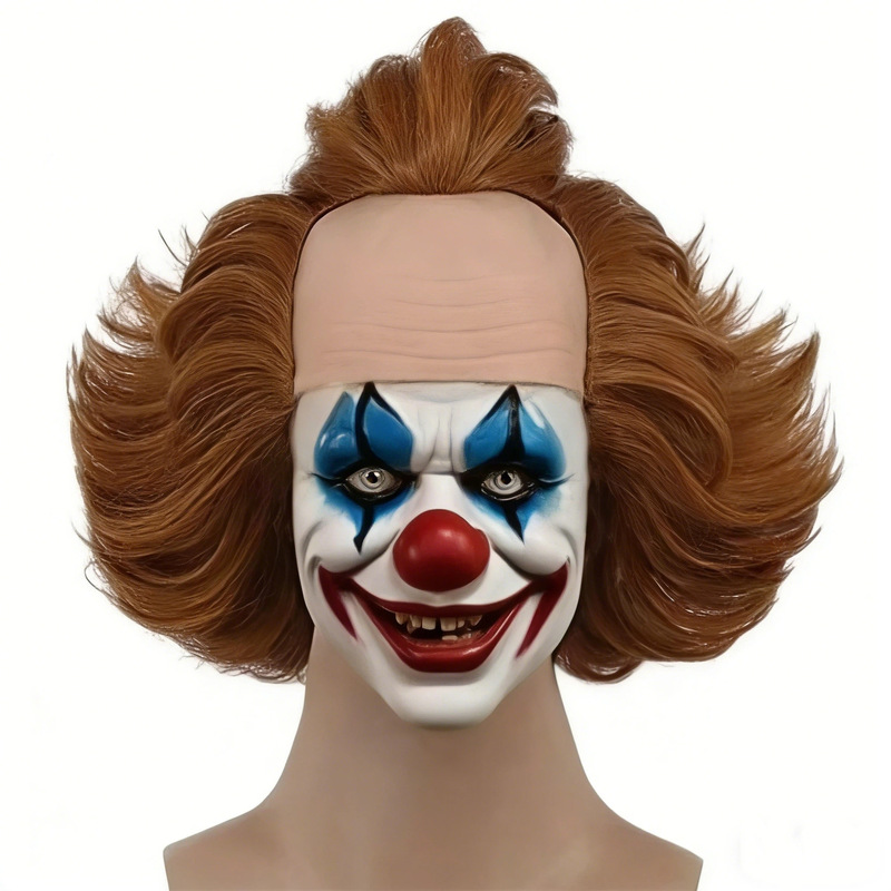 European and American Anime Cosplay Brown Bald Scalp Clown Ghost Horror Wig Halloween Headgear with Upturned Tail Style