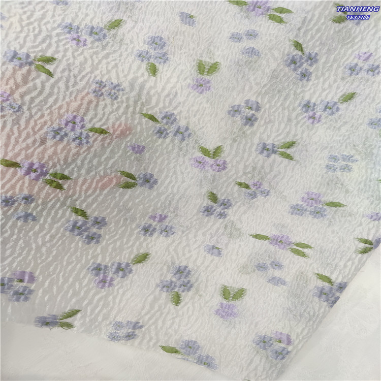 2236色织网纱小碎花提花 半透锦涤纱面料春夏女装童装连衣裙短裙