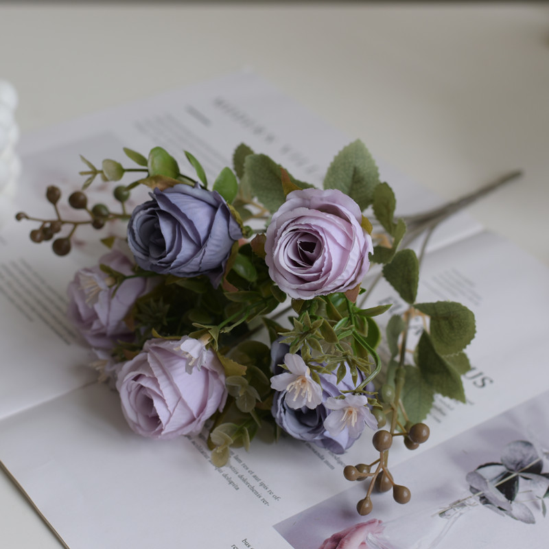 5 flores europeas imitación de rosa impera Mei mano rayo de props de fotografía decoración de mesa de comedor simple diseño de pared de flores moderno