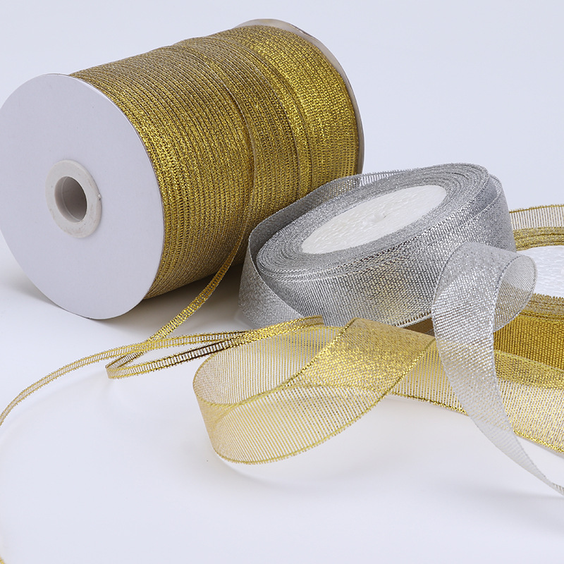 Glitter Ribbon Golden Silver Ribbon cinta de Navidad embalaje de regalo para hornear cinta decoración de la boda cinta festiva al por mayor