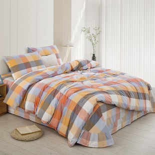 Modern Simple Style Washed Cotton Bed Four-Piece Set Pure Cotton Bedding Dormitory Simple Quilt Cover Bed Single Three-Piece Set