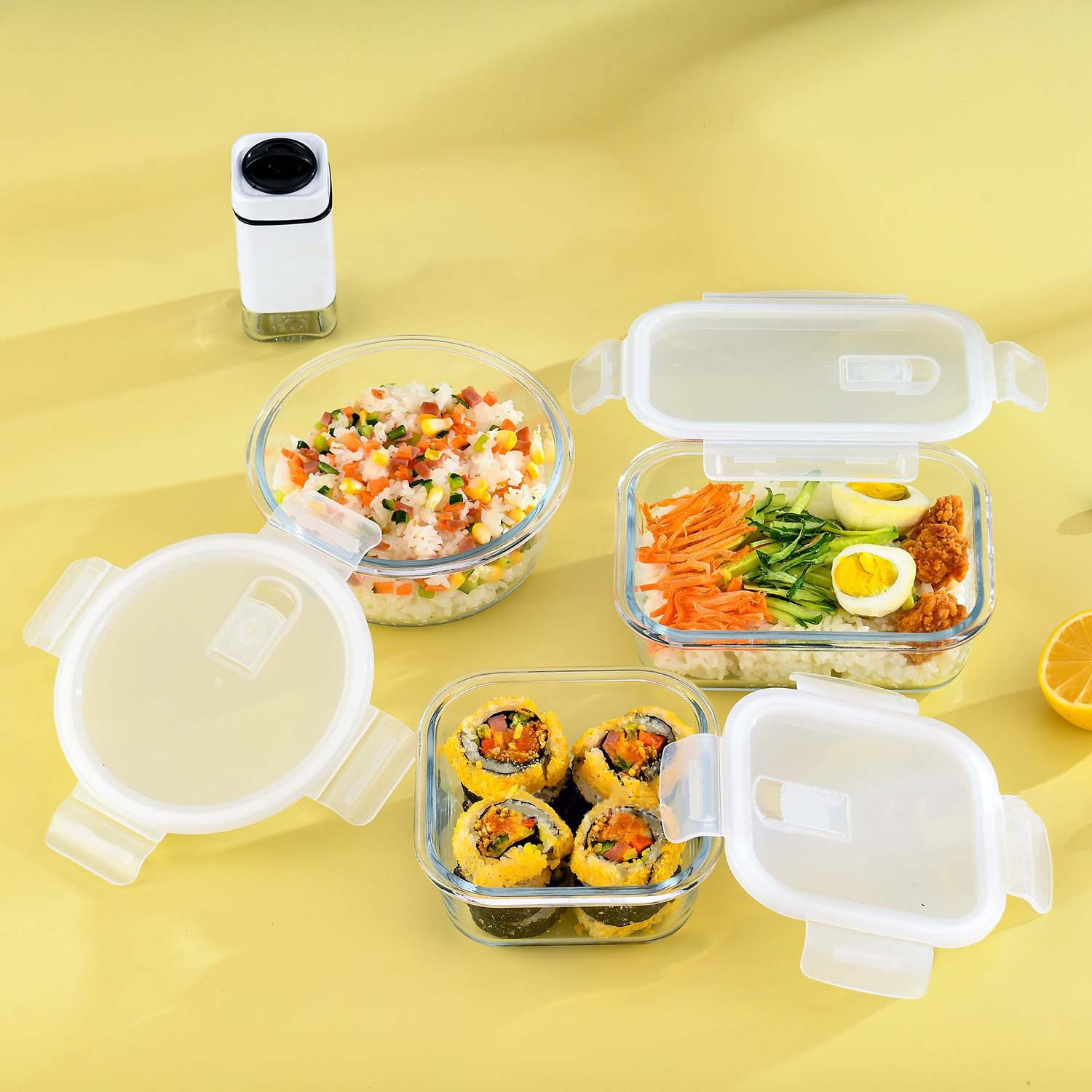 Caja de almuerzo de vidrio con cubierta, caja de almacenamiento de vidrio transparente, caja de almuerzo sellada, tazón de bento de vidrio, tazón de almacenamiento de vidrio para refrigerador doméstico