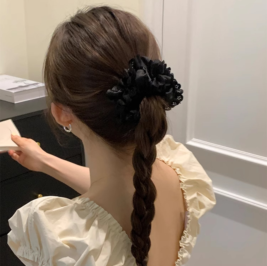 Peetales de encaje dulce círculo de intestino grueso nicho femenino de alto nivel anillo de cabello francés temperamento suave adornamiento para el cabello