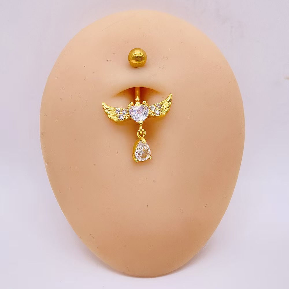 Gold Heart Stainless Steel Navel Ring Dangle Belly Button Piercing Jewelry detail image 7