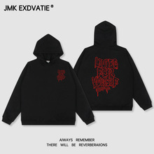 JMK EXDVATIE美式复古潮牌涂鸦字母印花街头宽松休闲日常连帽卫衣