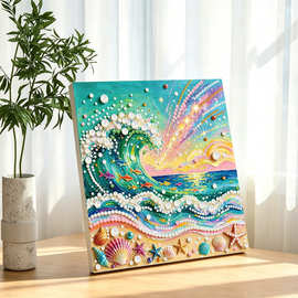 2026珍珠画海浪材料包DIY手工钻石贴画 高级感客厅装饰画跨境热销