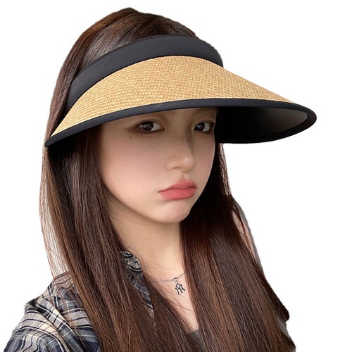 Foldable UV-protective Raffia Sun Hat with Empty Top, for Women, Summer Sun Hat, Wholesale
