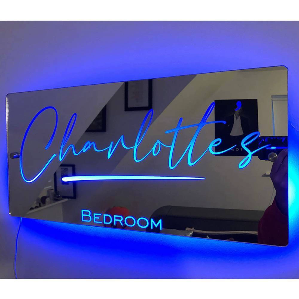 Независимая станция, 12 цветов, светодиодное имя, светящееся зеркало, персонализированное имя семьи, светящееся зеркало, украшение для прикроватной тумбочки