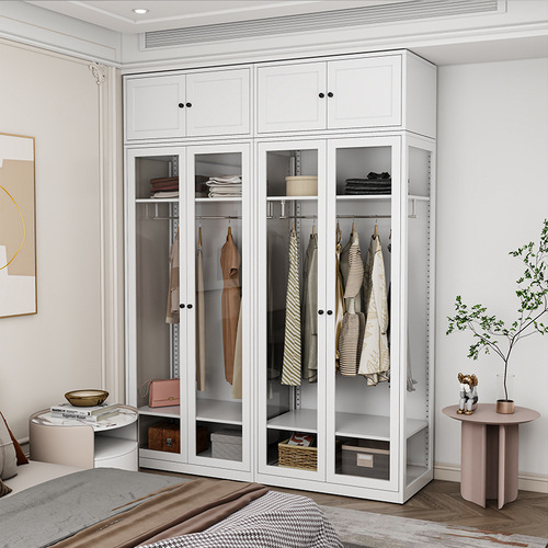 Steel Cabinet for Home Bedroom with Glass Door, Simple Metal Wardrobe, Economical Metal Balcony Storage Cabinet