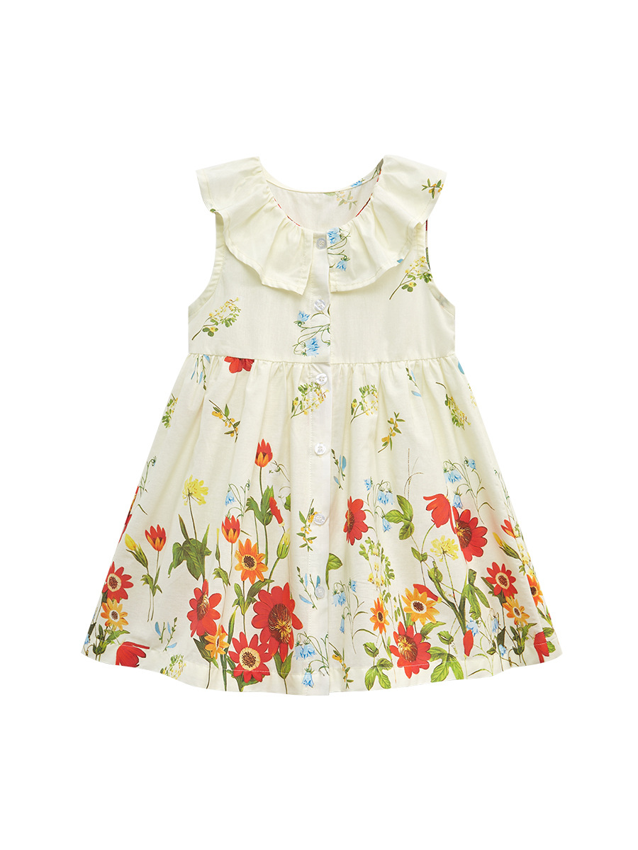 Vestido de manga corta para niñas de algodón de verano para niños vestido de princesa plisado cuello con volantes falda para niñas image 6