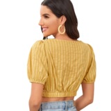 Весенний летний сексуальный фонарь, короткая рубашка, городской стиль, облегающий крой, V-образный вырез