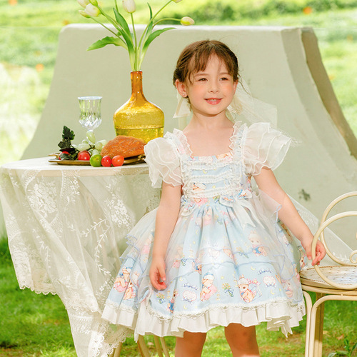 2024 Summer New Girls' Children's Baby Performance Cartoon Lolita Princess Dress Short Sleeve Dress
