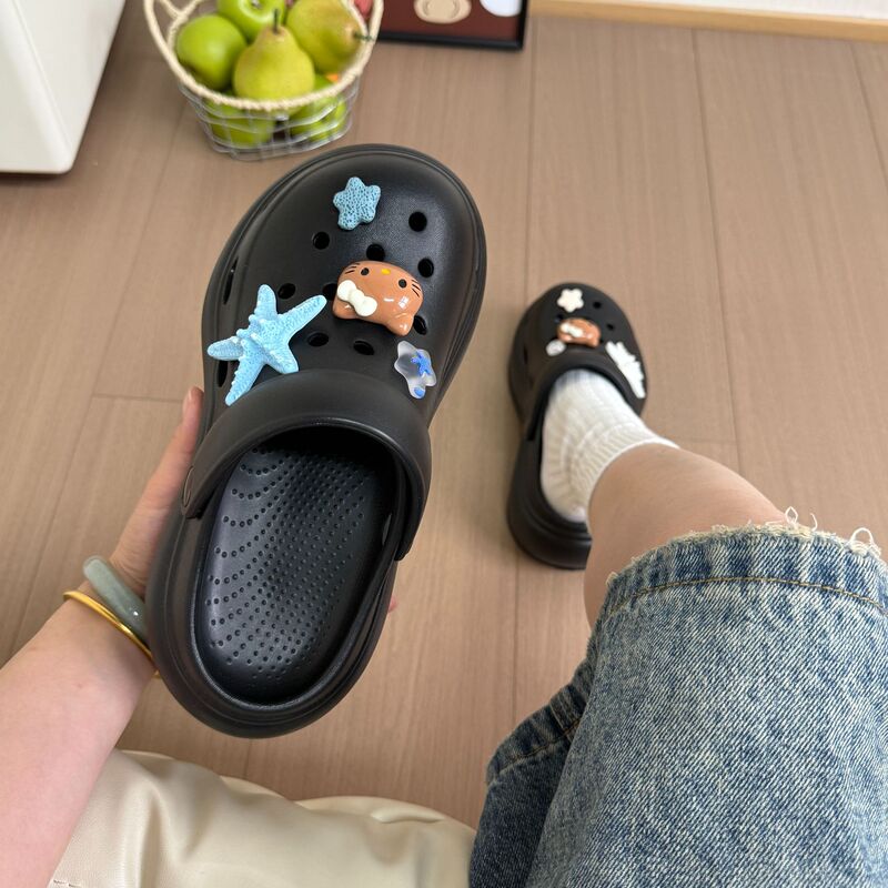 6.5cm Starfish Hole Shoes for Women, Thick-Soled, Slimming, Closed-Toe, Height-Increasing Sandals, Summer Thickened, Non-Slip, Breathable Eva Slippers