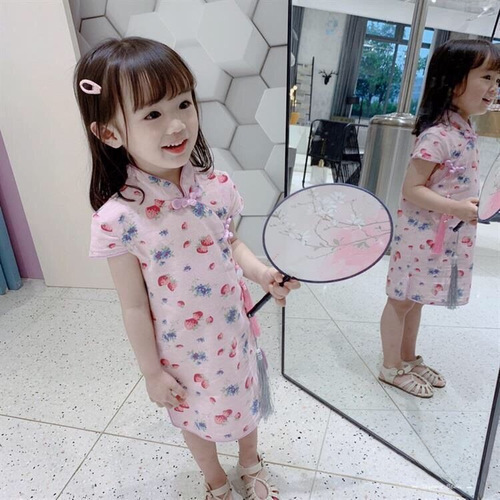 Children's summer dress, new style for girls, children's cheongsam skirt, princess dress, retro Chinese style dress, little girl dress, girls' dress.
