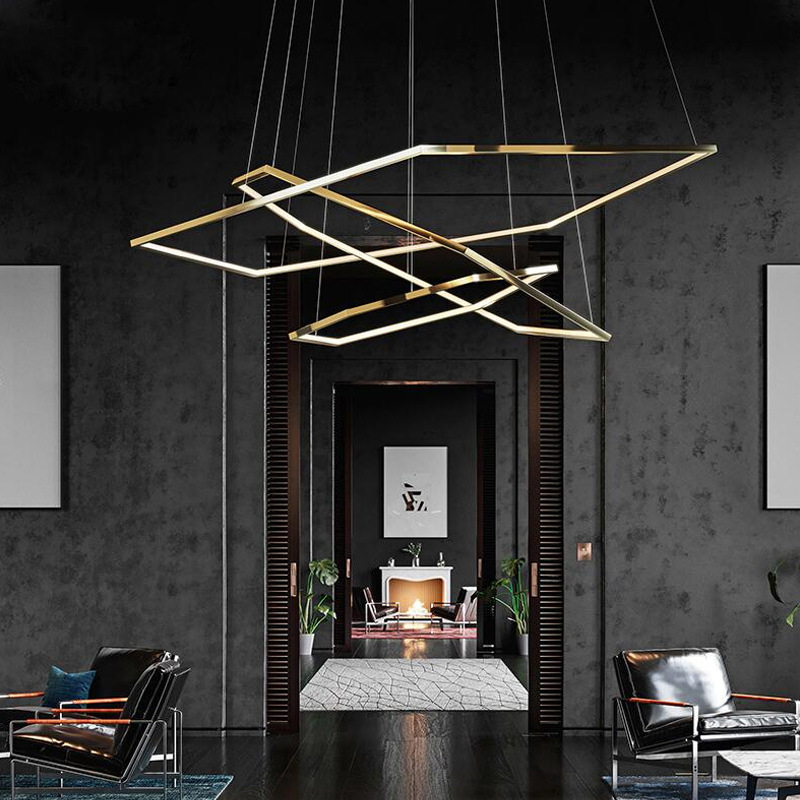 Lámpara hexagonal lujosa geometría moderna candelabros de sala de estar 2023 hexagonal principal acero inoxidable simple y ligero después de la moderna inoxidable