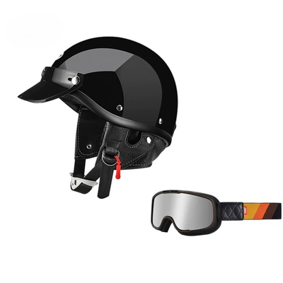 Scoop Helmet — Motosiklet dəbilqələri - xs-glossy-black-black-frame-silver-plated-goggles-free-shipping-by-sf-express