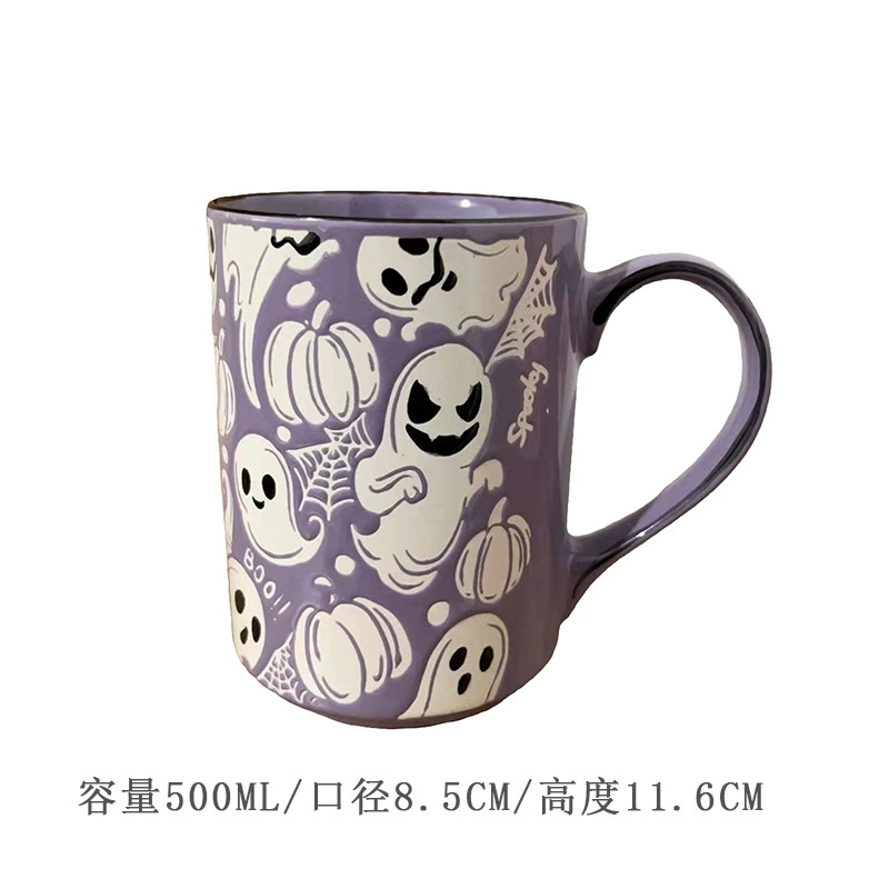 Ceramic mug hand-painted underglaze cat design, cute breakfast cup, microwave-safe