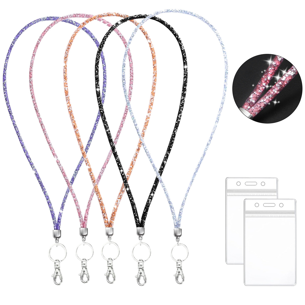 跨境渔网挂脖绳易拉得钥匙圈闪亮镶钻挂绳透明卡套防盗手机挂件