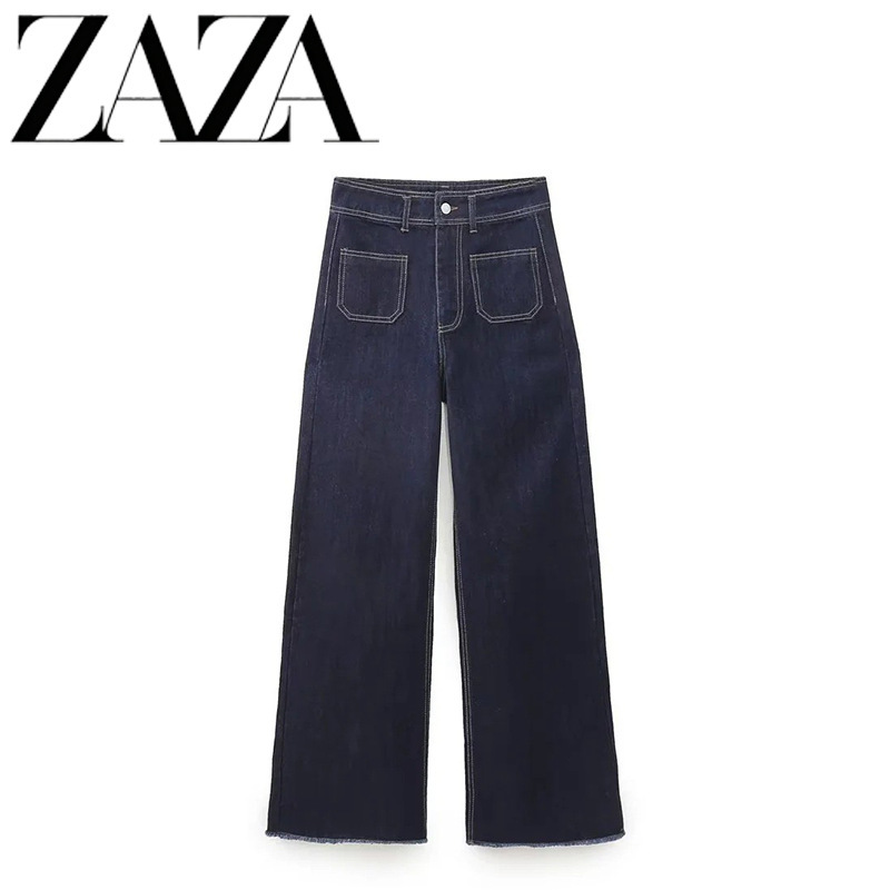 Zaza Self-Made European and American Style Wholesale Women's Fashion Versatile Elegant Navy Style Loose Straight High-Waisted Jeans Zaza Self-Made European and American Style Wholesale Women's Fashion Versatile Elegant Navy Style Loose Straight High-Waisted Jeans
