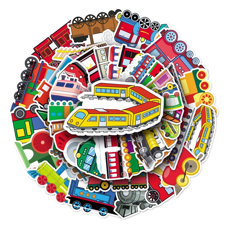 50 pequeño tren personalizado creativo transfronterizo de dibujos animados niños recompensa impermeable Goo tarjeta DIY teléfono móvil equipaje pegatinas