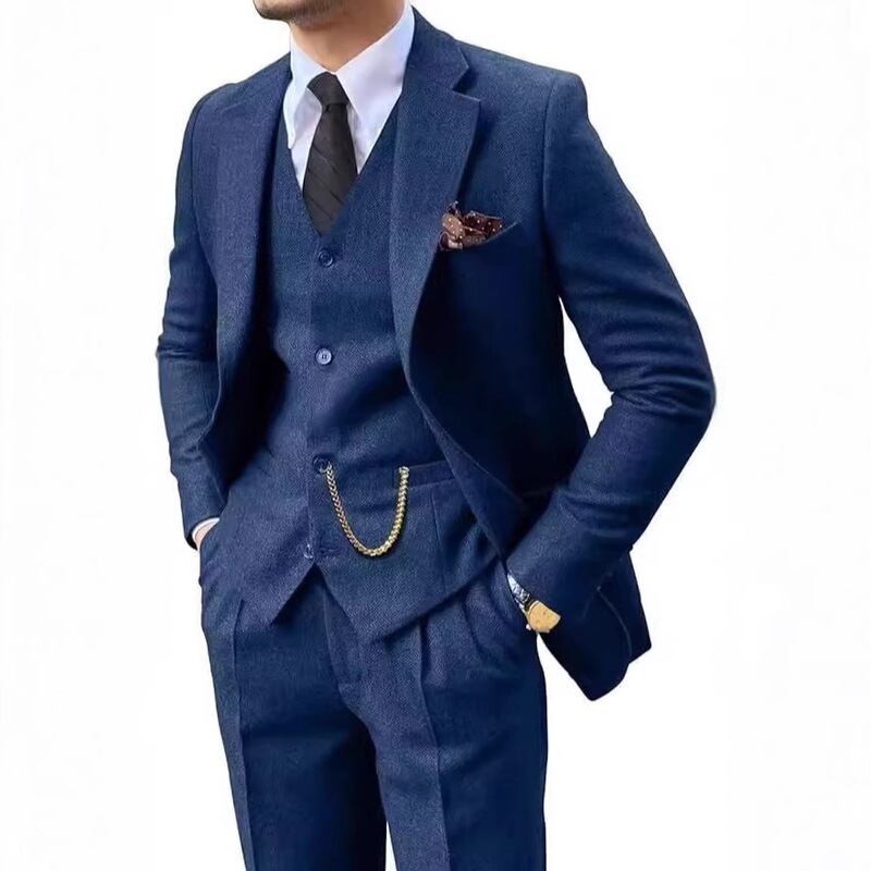 Cross-border supply herringbone men's slim-fit groom suit, three-piece evening dress for prom and banquet Cross-border supply herringbone men's slim-fit groom suit, three-piece evening dress for prom and banquet