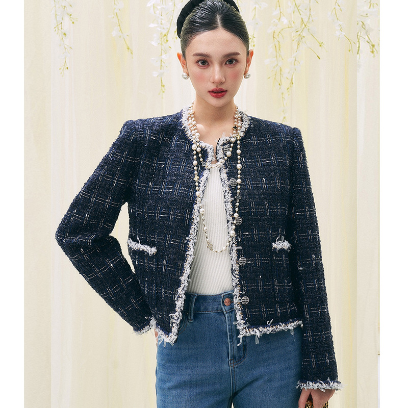 【Shengdu】26 Spring New Collection French Retro High-End Wool Tweed Chanel-Style Short Jacket for Women