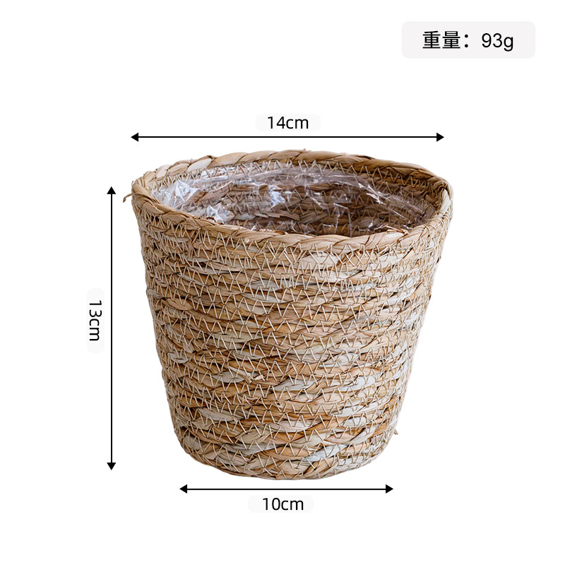Maceta de Espadaña Tejida (14cm de Abertura, 13cm de Altura, Revestimiento de Plástico) - Pequeña