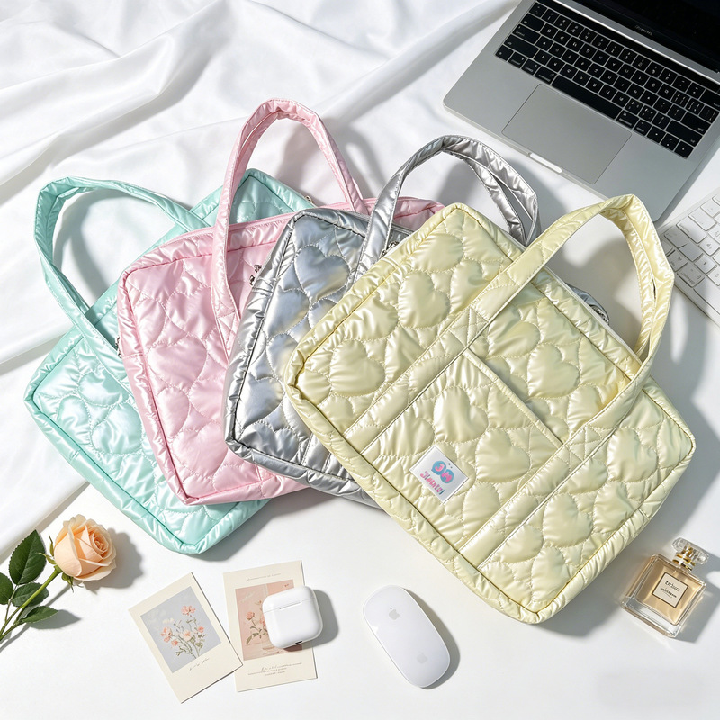 New large-capacity PU quilted laptop bag, notebook heart-shaped iPad tablet protective case, portable storage New large-capacity PU quilted laptop bag, notebook heart-shaped iPad tablet protective case, portable storage