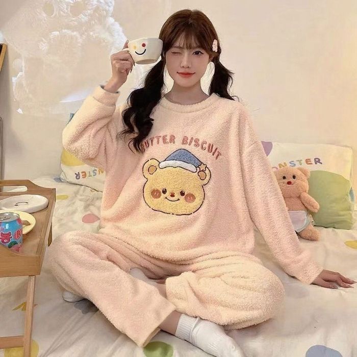 Transfronteriza Vietnam al por mayor otoño invierno pijamas franela espesa dulce caricatura calentamiento manga larga ropa para el hogar