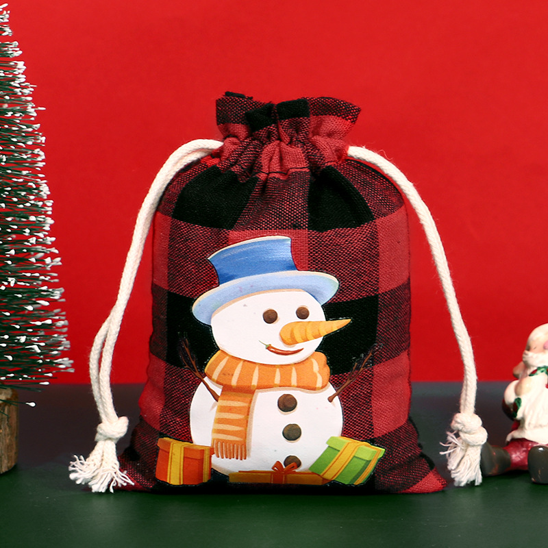 Bolsa de algodón a cuadros de Navidad con cordón Bolsa de embalaje de regalo de caramelo de Navidad Calendario de Adviento bolsa pequeña al por mayor