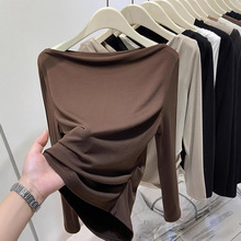 2025早秋新款韩版时尚一字领修身显瘦长袖T恤女打底衫小衫上衣潮