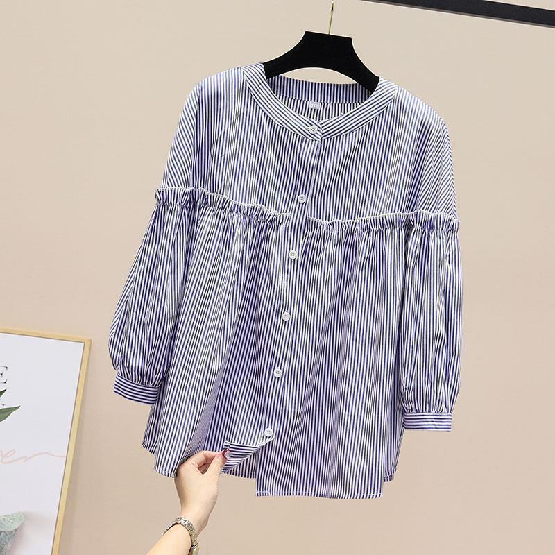 2026 Spring and Autumn Korean Style Round Neck Women's Shirt, Age-Reducing Doll Shirt, Fashionable Casual Slimming Nine-Quarter Sleeve Ruffled Blouse