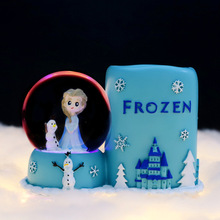雪人與冰雪公主雪花漫天七彩燈光水晶球筆筒收納擺件送兒童禮物